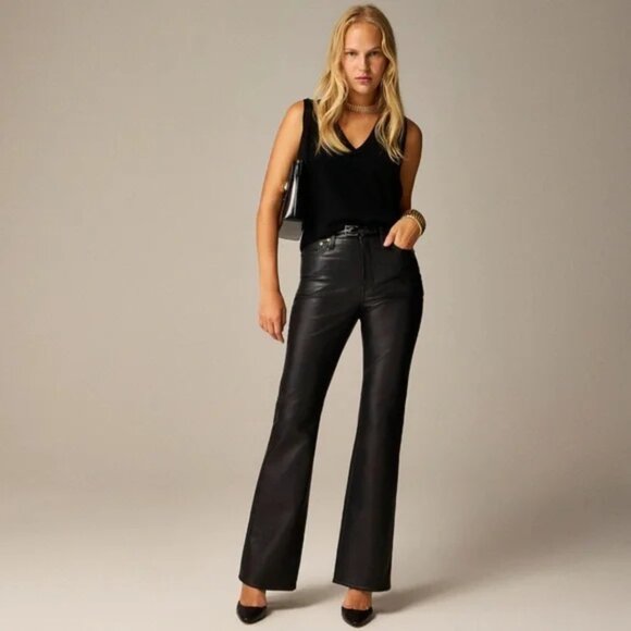 J. Crew High-Rise Bootcut Pants in Faux Leather Black - Picture 1 of 11